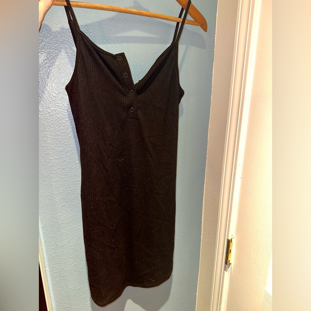 Black midi ribbed spaghetti strap dress